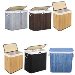 Sever Home 2 Bölmeli Bambu Katlanır Çamaşır Sepeti 52x32x63cm -Renkli-