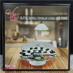Yns 990763DIGI Seramik Dijital Baskılı Ayaklı Kek Fanus