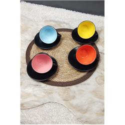 Keramika Kera Mat Çift Renkli Çay Fincan Takımı 8 Parça