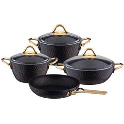 Özkent K-582 Güveç Granit 7 Parça Tencere Seti Metal Sap Siyah