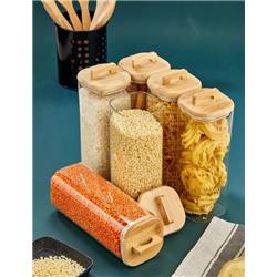 Cooker CKR2965 Kare Bambu Kapaklı Cam Kavanoz Saklama Kabı 23,5cm -6 Adet-