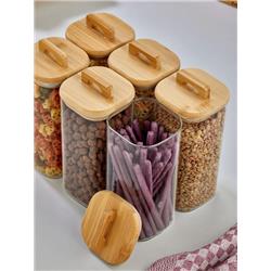 Cooker CKR2966 Kare Bambu Kapaklı Cam Kavanoz Saklama Kabı 18,5cm -6 Adet-