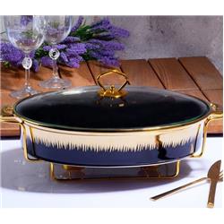 Kosova TWN-012 Porselen Telli Oval Tencere Black Gold 37cm