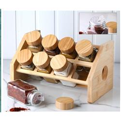 Gönül G3869 Bambu Kapaklı Standlı Porselen Baharat Takımı 8li