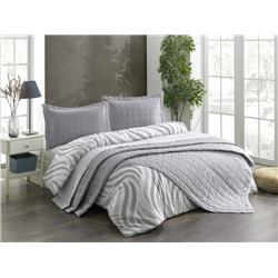 Kristal Casual Çift Taraflı Nevresim Takımı 7 Parça Gelin Seti Koyu Gri - Açık Gri