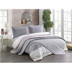 Kristal Casual Çift Taraflı Nevresim Takımı 7 Parça Gelin Seti Koyu Gri - Gül Kurusu