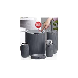 Okyanus 478-1-A Bella Çizgili Akrilik 5 Parça Banyo Seti Click Kapak Krom-Antrasit