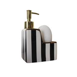 Cemre CMR-2024297 Porselen Siyah Beyaz Çizgili Süngerli Sıvı Sabunluk