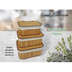 Gönül G3952 Bambu Kapaklı Organizer Sepet 3lü