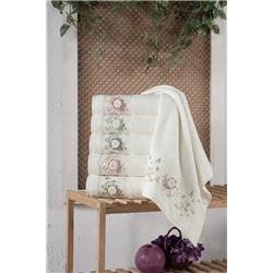 Fiesta 1455 Kızıl Gonca Bambu 3D Nakışlı Analı Kızlı Havlu 30x50cm 6lı - 50x90cm 6lı -Çeşit-