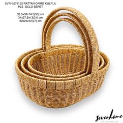 Sever Home BJ71122 Rattan Örme Kulplu Plastik Sepet 3lü
