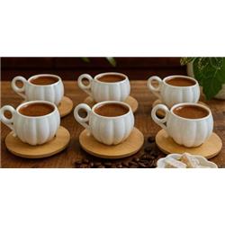 Lavin 40297 Bambu Tabaklı Porselen 6 Kişilik Kahve Fincan Takımı