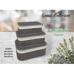 Gönül G3953 Bambu Kapaklı Organizer Sepet 3lü