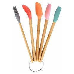 Cooker YK1542 Mini Silikon Başlı Ahşap Mutfak Kaşık Set 5li