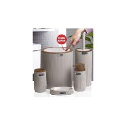 Okyanus 478-3-K Bella Çizgili Akrilik 5 Parça Banyo Seti Click Kapak Ahşap-Vizon