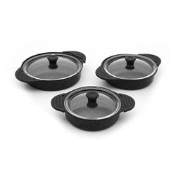 Ferro Plus Döküm Granit Cam Kapaklı Sahan Seti 3lü / 18-20-22cm