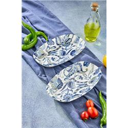 Cooker Desenli Oval Porselen Sunum Tabağı Seti 24,5 cm 2'li