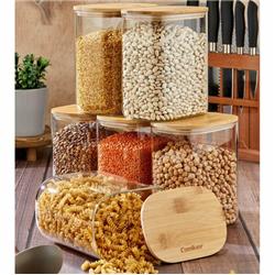 Cooker CKR3402 Bambu Kapaklı Cam Borosilikat Oval Kavanoz 16,5 Cm