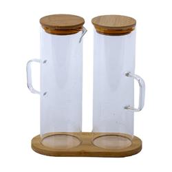 Lavin 47371 Bambu Kapaklı Standlı Cam Yağlık & Sirkelik 2li