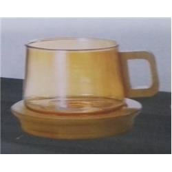 Alev Carina Bambu Tabaklı Renkli Cam Çay Seti 6 Kişilik