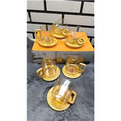 Alev Sofia Bambu Tabaklı Renkli Cam Çay Seti 6 Kişilik