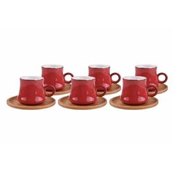 Bambum B0926 Harem Bambu Tabaklı Porselen 6 Kişilik Kahve Fincan Takımı Saray Kırmızı