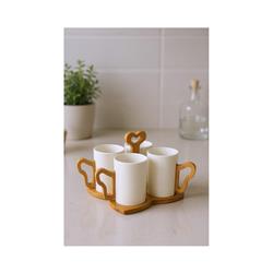 Bambum B6503 Fugu Bambu Standlı Porselen Kupa Seti 4'lü
