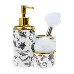Lavin 39840 Garden Porselen Süngerli Fırçalı Sıvı Sabunluk Mutfak Seti