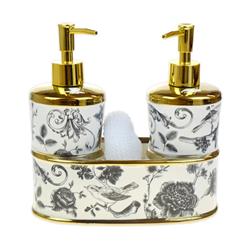 Lavin 39796 Garden Porselen Süngerli Sıvı Sabunluk Mutfak Seti 2li