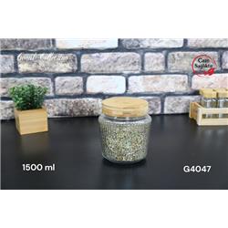 Gönül G4047 Bambu Kapaklı Cam Kavanoz Saklama Kabı 1500ml -Koli Satış 12 Adet-