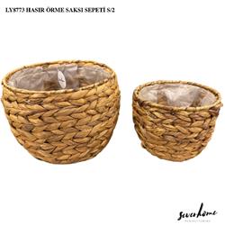Sever Home LY8773 Dekoratif Poşetli Örme Sepet Saksı 2li