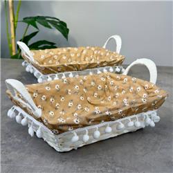 Sever Home BJ71354 Plastik Rattan Ponponlu Dikdörtgen Ekmek Sepeti