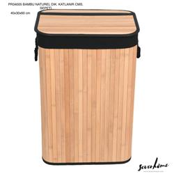 Sever Home PR34005 Bambu Katlanır Çamaşır Sepeti Siyah Kumaşlı 40x30x60cm