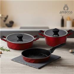 Amboss Vento Medium 5 Parça Döküm Tencere Seti Kırmızı