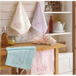 Fiesta 914 Papatya Bambu 3D Nakışlı Havlu 30x50cm 6lı -Çeşit-