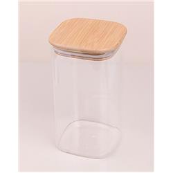 Balsa KVN-15 Kare Bambu Kapaklı Cam Kavanoz Saklama Kabı 1100 ml